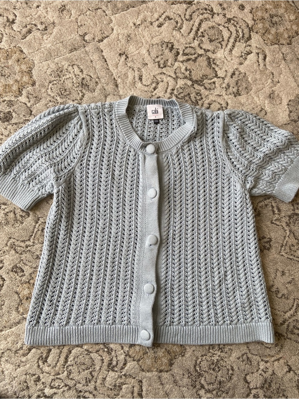CAbi Light Blue Openwork Short-Sleeve Cardigan